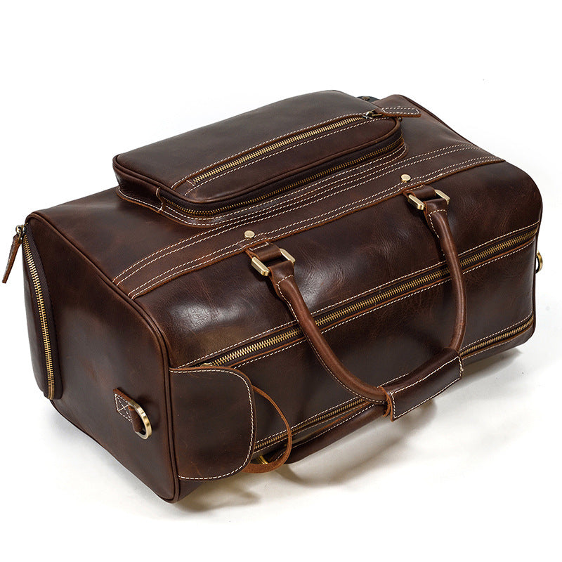 Genuine Leather Luggage Bag 22" with Shoulder Strap, Leather Travel Bag, Leather Trolley Case