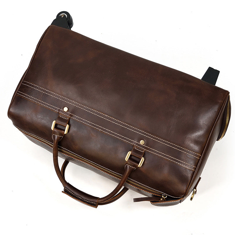 Genuine Leather Luggage Bag 22" with Shoulder Strap, Leather Travel Bag, Leather Trolley Case