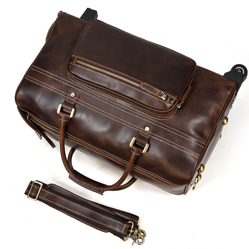 Genuine Leather Luggage Bag 22" with Shoulder Strap, Leather Travel Bag, Leather Trolley Case