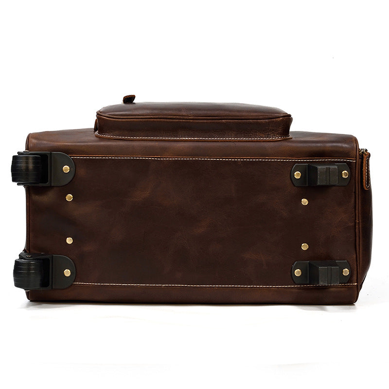 Genuine Leather Luggage Bag 22" with Shoulder Strap, Leather Travel Bag, Leather Trolley Case