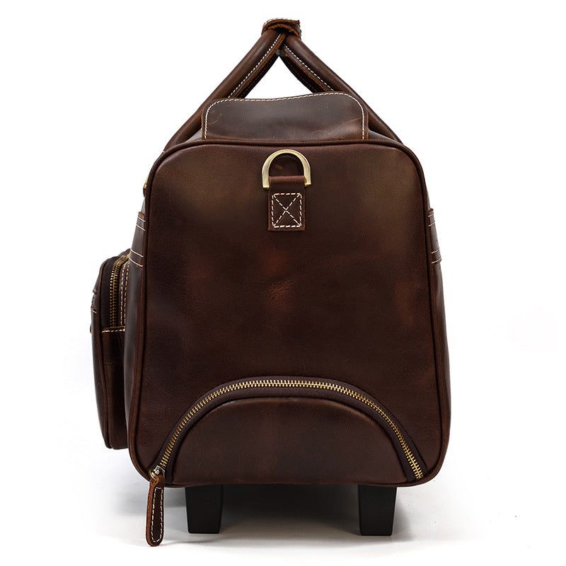 Genuine Leather Luggage Bag 22" with Shoulder Strap, Leather Travel Bag, Leather Trolley Case