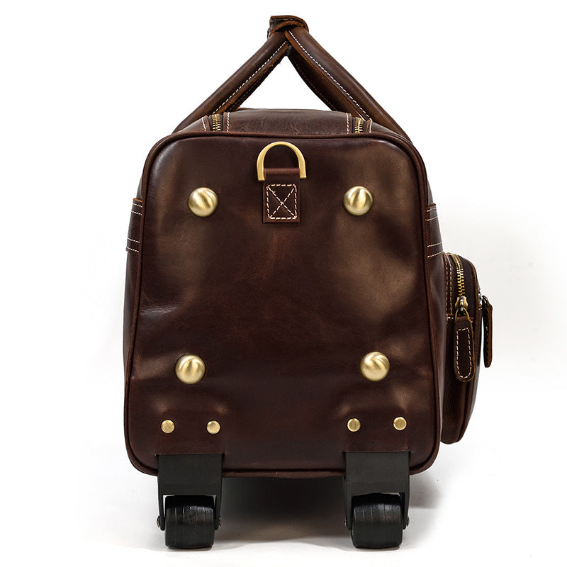 Genuine Leather Luggage Bag 22" with Shoulder Strap, Leather Travel Bag, Leather Trolley Case