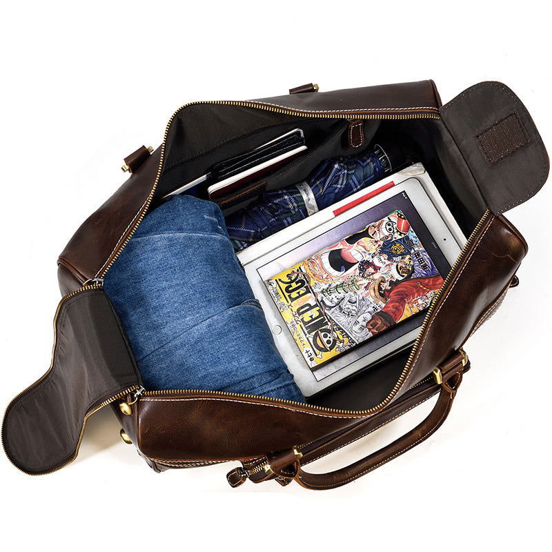 Genuine Leather Luggage Bag 22" with Shoulder Strap, Leather Travel Bag, Leather Trolley Case