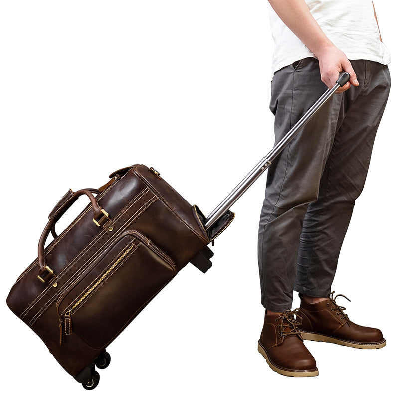 Genuine Leather Luggage Bag 22" with Shoulder Strap, Leather Travel Bag, Leather Trolley Case