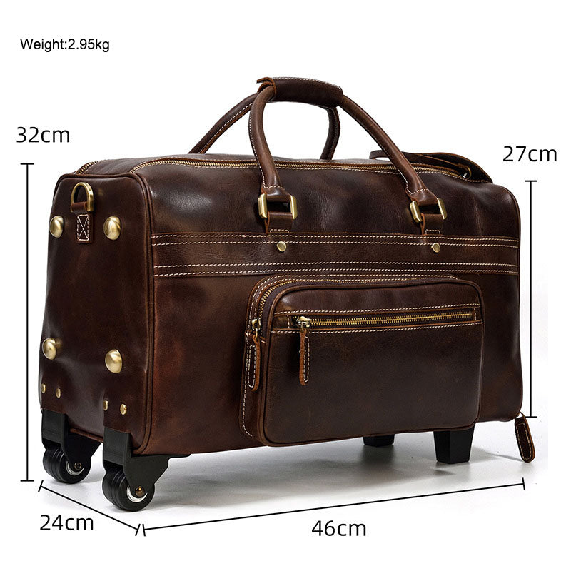 Genuine Leather Luggage Bag 22" with Shoulder Strap, Leather Travel Bag, Leather Trolley Case