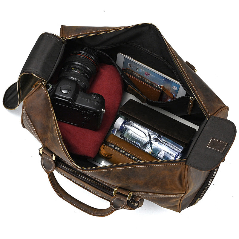 Genuine Leather Luggage Bag 22" with Shoulder Strap, Leather Travel Bag, Leather Trolley Case
