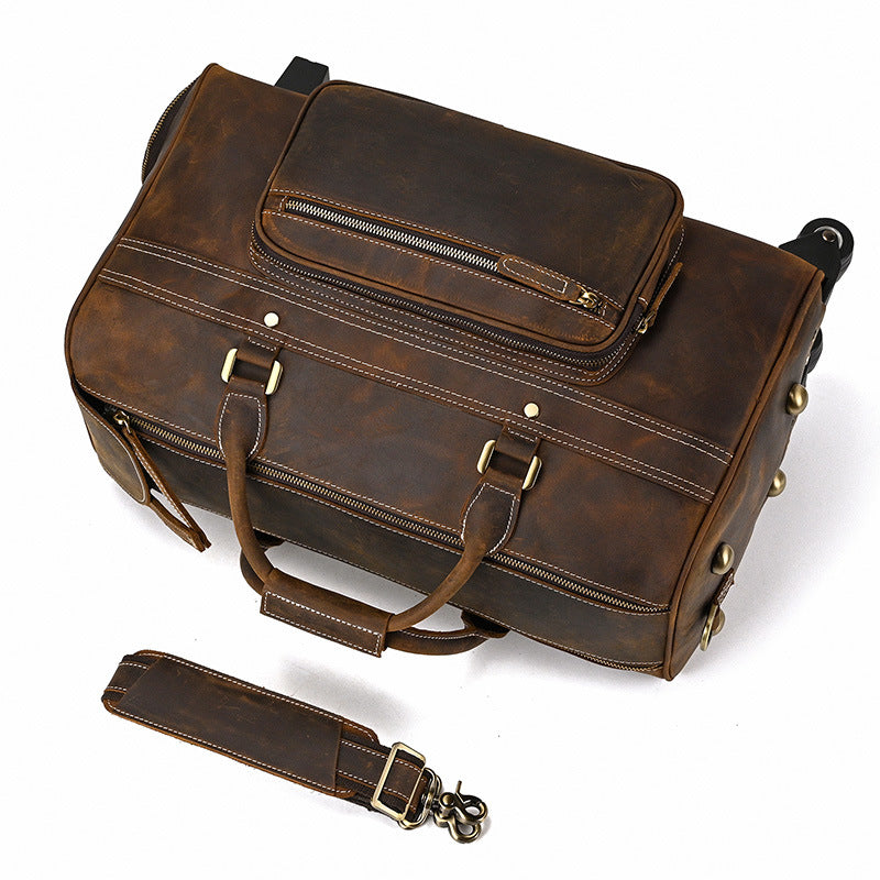 Genuine Leather Luggage Bag 22" with Shoulder Strap, Leather Travel Bag, Leather Trolley Case