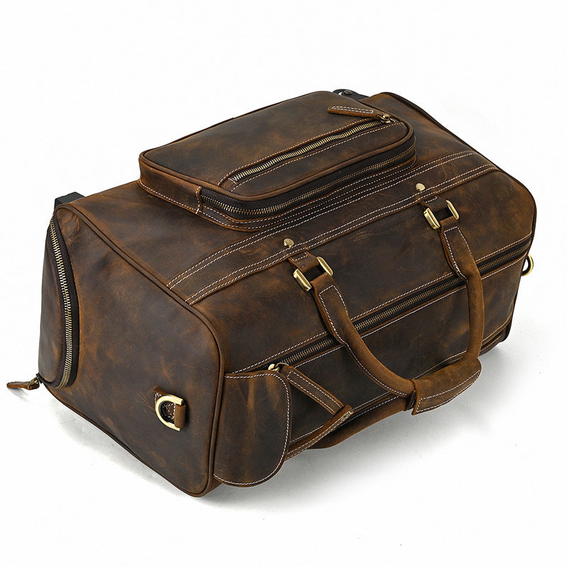 Genuine Leather Luggage Bag 22" with Shoulder Strap, Leather Travel Bag, Leather Trolley Case