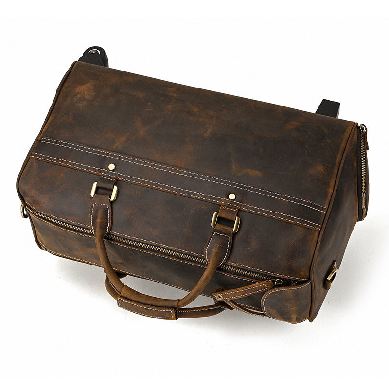 Genuine Leather Luggage Bag 22" with Shoulder Strap, Leather Travel Bag, Leather Trolley Case