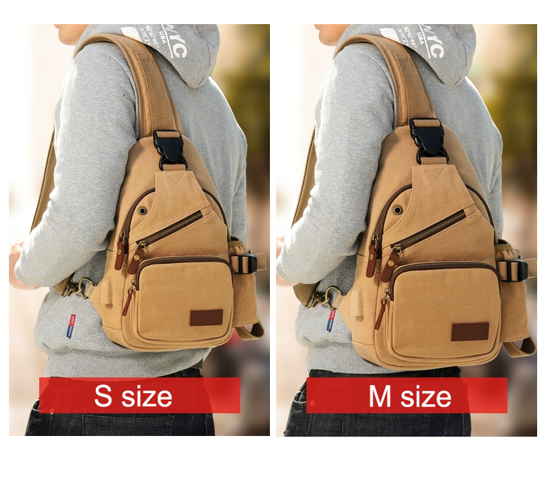 Canvas Chest bag, Shoulder Sling Bag, Crossbody Bag, Hip Backpack, Khaki