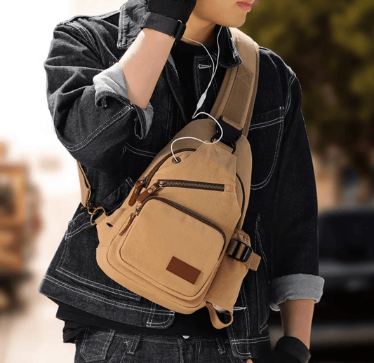 Canvas Chest bag, Shoulder Sling Bag, Crossbody Bag, Hip Backpack, Khaki
