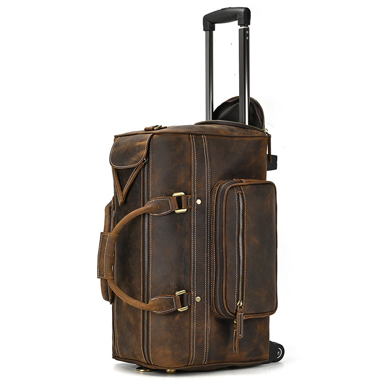 Genuine Leather Luggage Bag 22" with Shoulder Strap, Leather Travel Bag, Leather Trolley Case