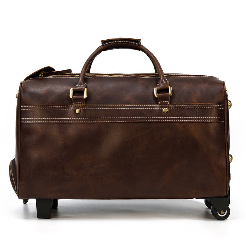 Genuine Leather Luggage Bag 22" with Shoulder Strap, Leather Travel Bag, Leather Trolley Case