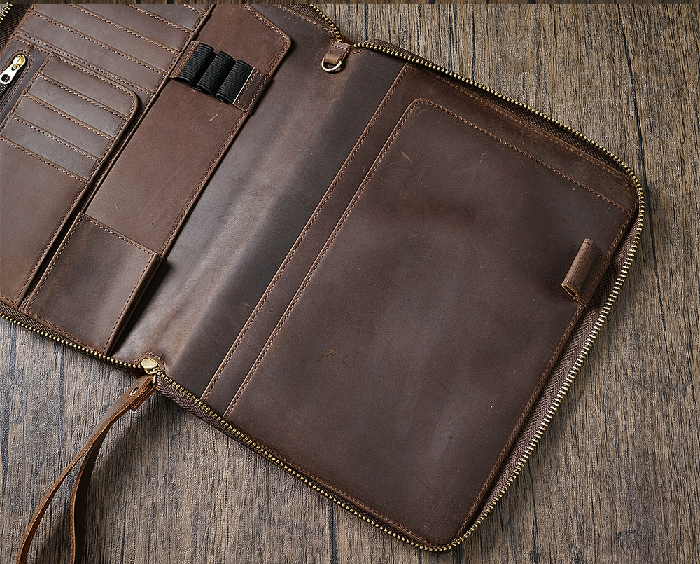 Genuine Leather Portfolio with Zipper, A5 File Folder, A5 Leather Holder, Gifts for Him/ Her