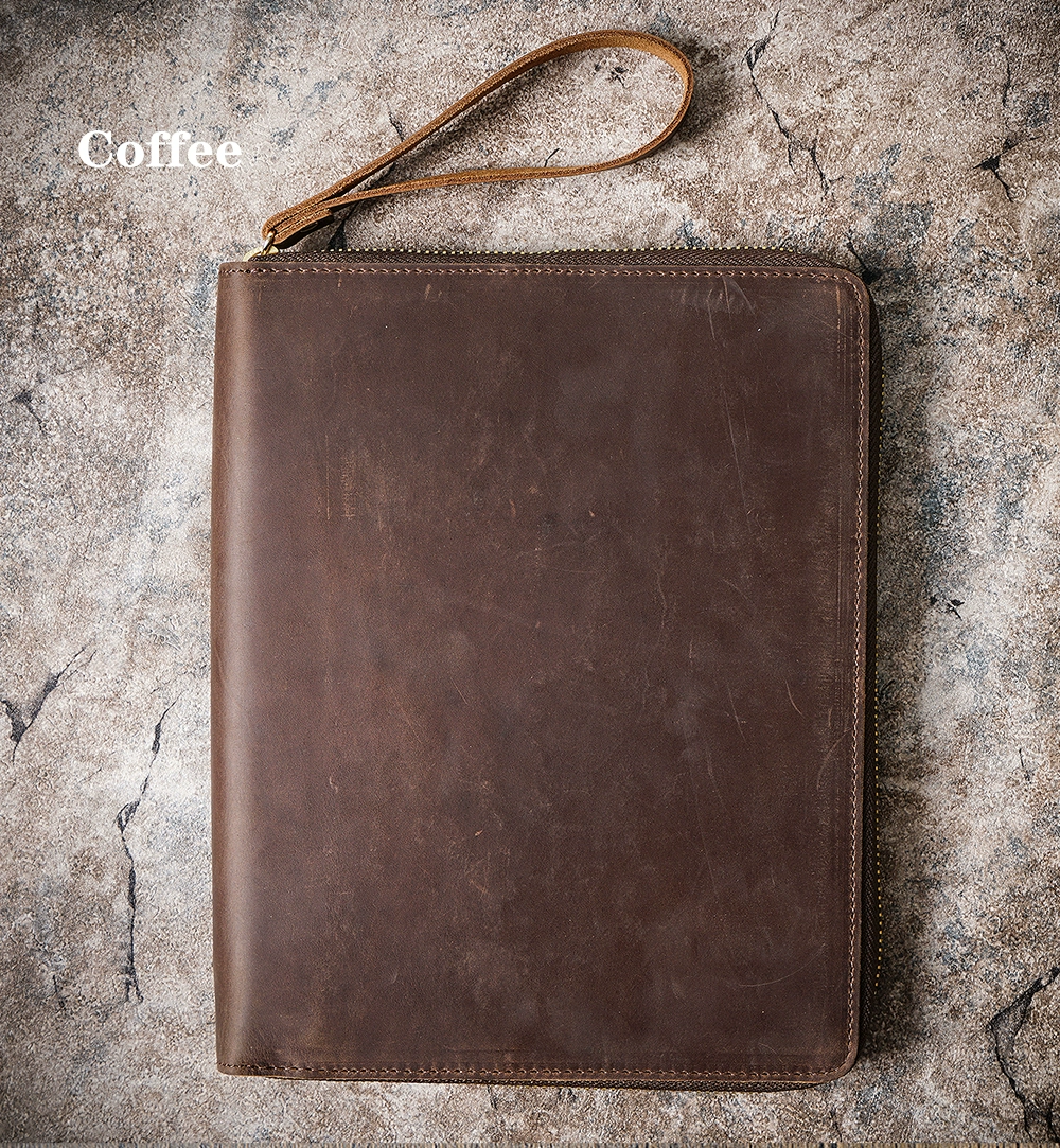 Genuine Leather Portfolio with Zipper, A5 File Folder, A5 Leather Holder, Gifts for Him/ Her