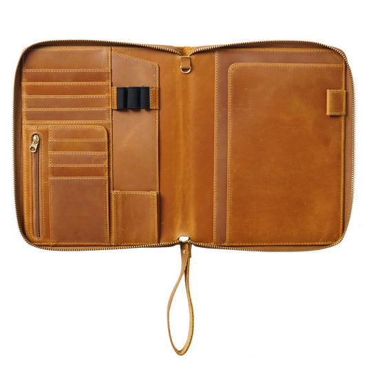 Genuine Leather Portfolio with Zipper, A5 File Folder, A5 Leather Holder, Gifts for Him/ Her