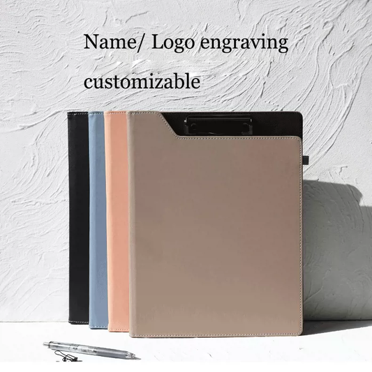 A4 Vegan Leather File Folder Clipboard for Office | Custom Engraving Clipboard with Button Fastener | Business Gift