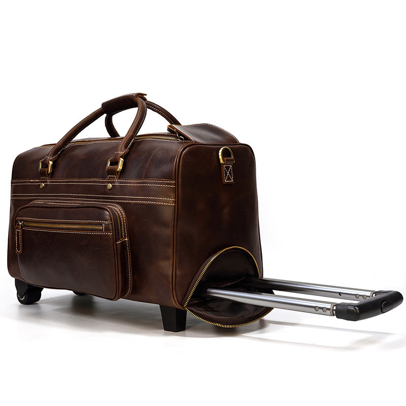 Genuine Leather Luggage Bag 22" with Shoulder Strap, Leather Travel Bag, Leather Trolley Case