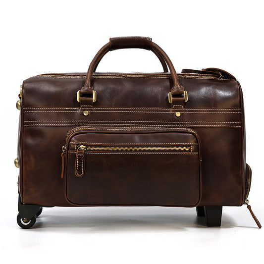 Genuine Leather Luggage Bag 22" with Shoulder Strap, Leather Travel Bag, Leather Trolley Case