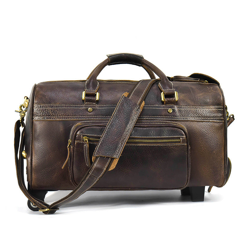 Genuine Leather Luggage Bag 22" with Shoulder Strap, Leather Travel Bag, Leather Trolley Case