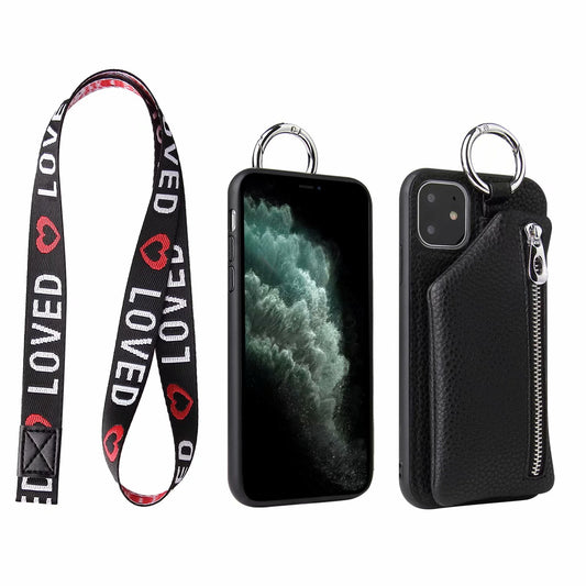 Custom Leather iPhone Case Wallet Detachable with Long Strap for iPhone 12/ iPhone 11/ iPhone XS/ iPhone 8/ iPhone 7