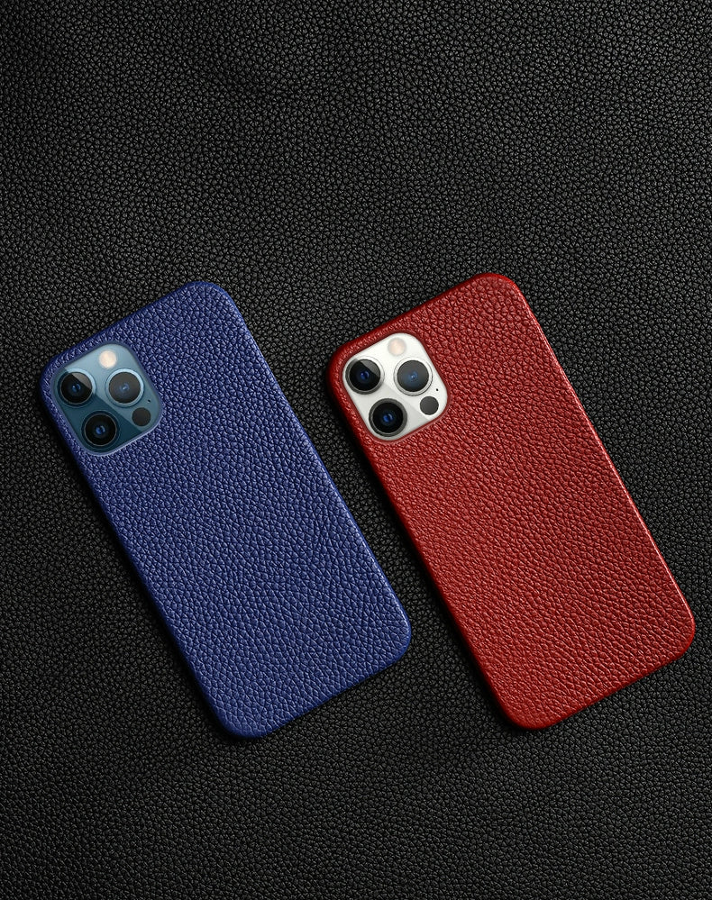 Personalisable Lychee Genuine Leather Case for iPhone 15/ iPhone 14/ iPhone 13/ iPhone 12 with MagSafe