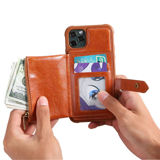 Customizable Leather iPhone Case Wallet with Button Closure for iPhone 12/ iPhone 11/ iPhone XS/ iPhone 8/ iPhone 7/ iPhone 6/ iPhone SE 2nd