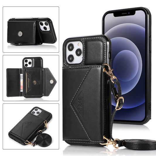 Personalized Leather iPhone Case Wallet for iPhone 13/ iPhone 12/ iPhone 11/ iPhone 7/ iPhone 8/ iPhone X, Trifold Stand Wallet with Crossbody Strap