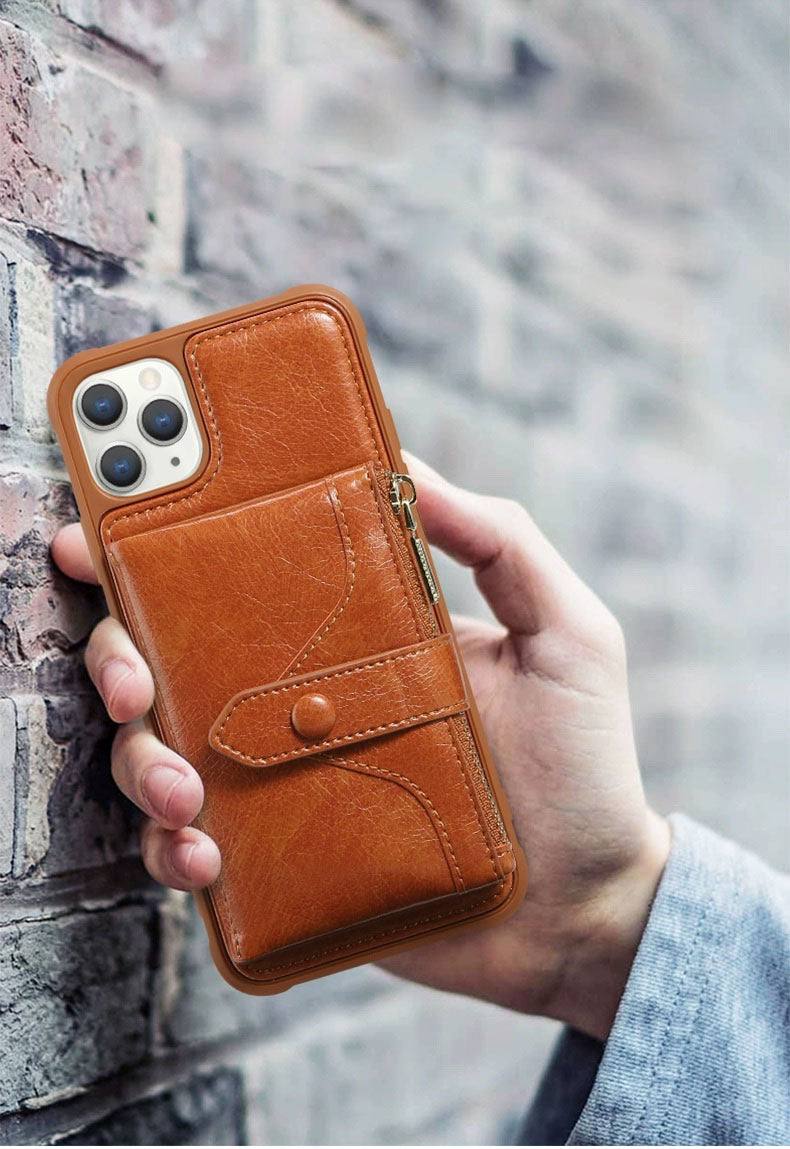 Customizable Leather iPhone Case Wallet with Button Closure for iPhone 12/ iPhone 11/ iPhone XS/ iPhone 8/ iPhone 7/ iPhone 6/ iPhone SE 2nd
