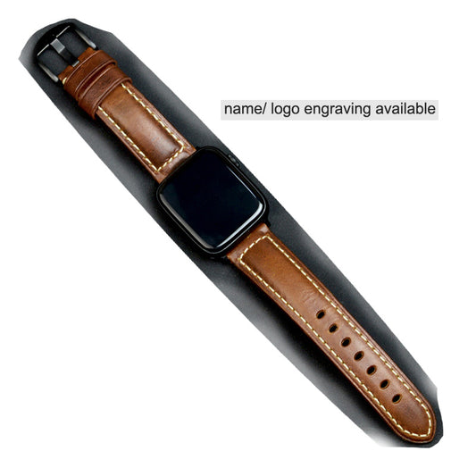 Personalized Genuine Leather Watch Band for Apple Watch Series 7/ 6/ 5/ 4 + Screen Protector