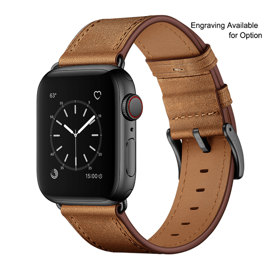Personalized Genuine Leather Watch Band for Apple Watch Series 7/ 6/ 5/ 4/ 3/ 2/ 1/ SE + Screen Protector
