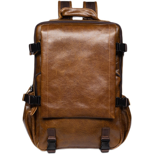 Genuine Leather Backpack for 16" Laptop Travel Hiking Camping Rucksack with Multi-pockets, Engraving Customization for Option