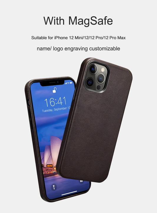 Customizable Premium Genuine Leather Case for iPhone 12 with Mag Safe