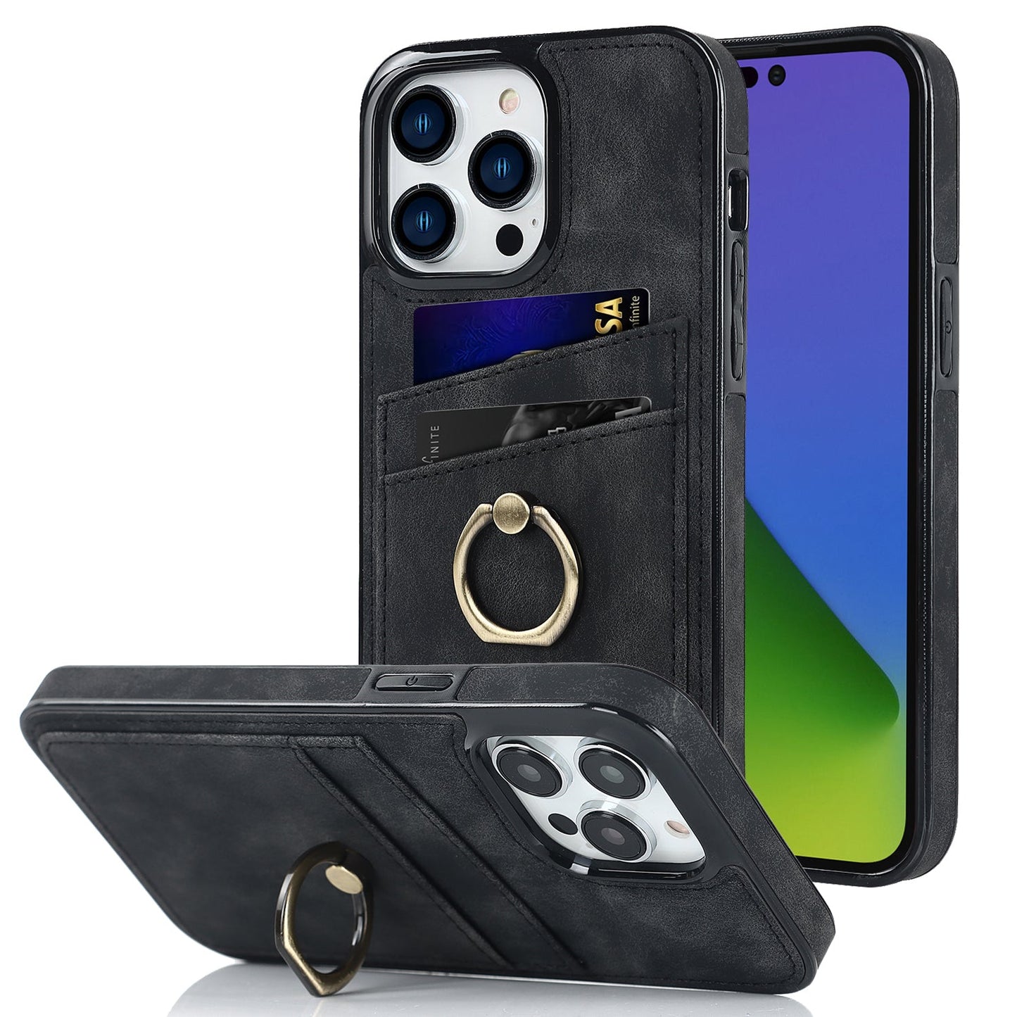 Custom Leather iPhone Case Wallet with Ring Holder for iPhone 14/ iPhone 13/ iPhone 12/ iPhone 11/ iPhone XS/ iPhone 8/ iPhone 7
