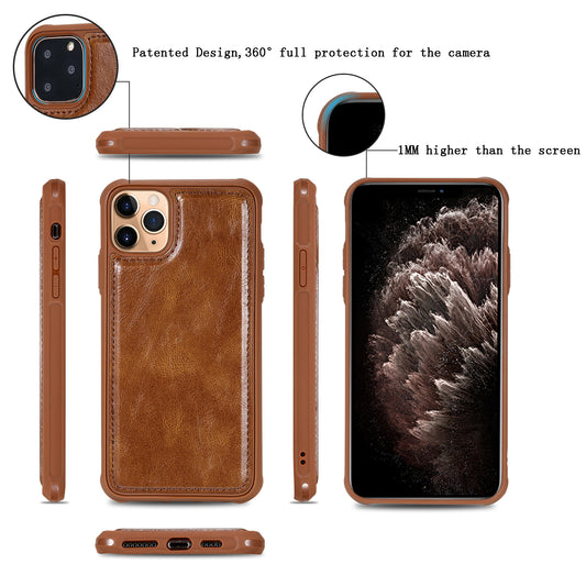 Customizable Genuine Leather iPhone Flip Case Wallet with Magnetic Back Cover for iPhone 12/ iPhone 11/ iPhone XS/ iPhone 8/ iPhone 7