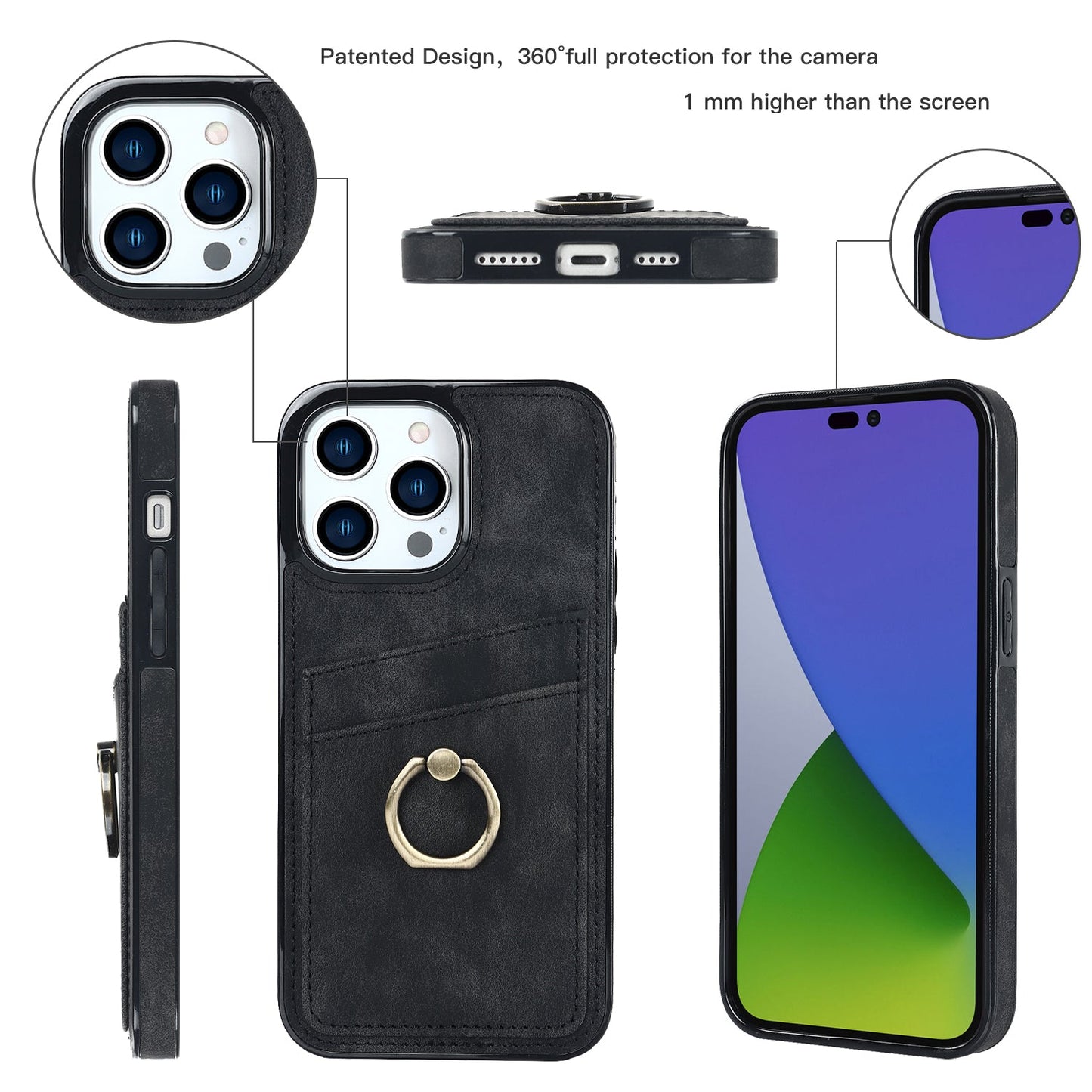 Custom Leather iPhone Case Wallet with Ring Holder for iPhone 14/ iPhone 13/ iPhone 12/ iPhone 11/ iPhone XS/ iPhone 8/ iPhone 7