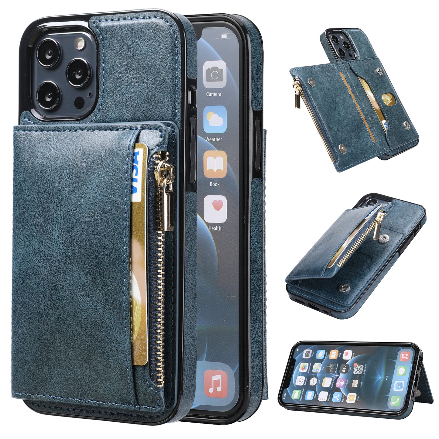 Customizable Genuine Leather iPhone Case with Wallet for iPhone 13/ iPhone 12/ iPhone 11/ iPhone XS/ iPhone 8/ iPhone 7/ iPhone SE 2nd Gen
