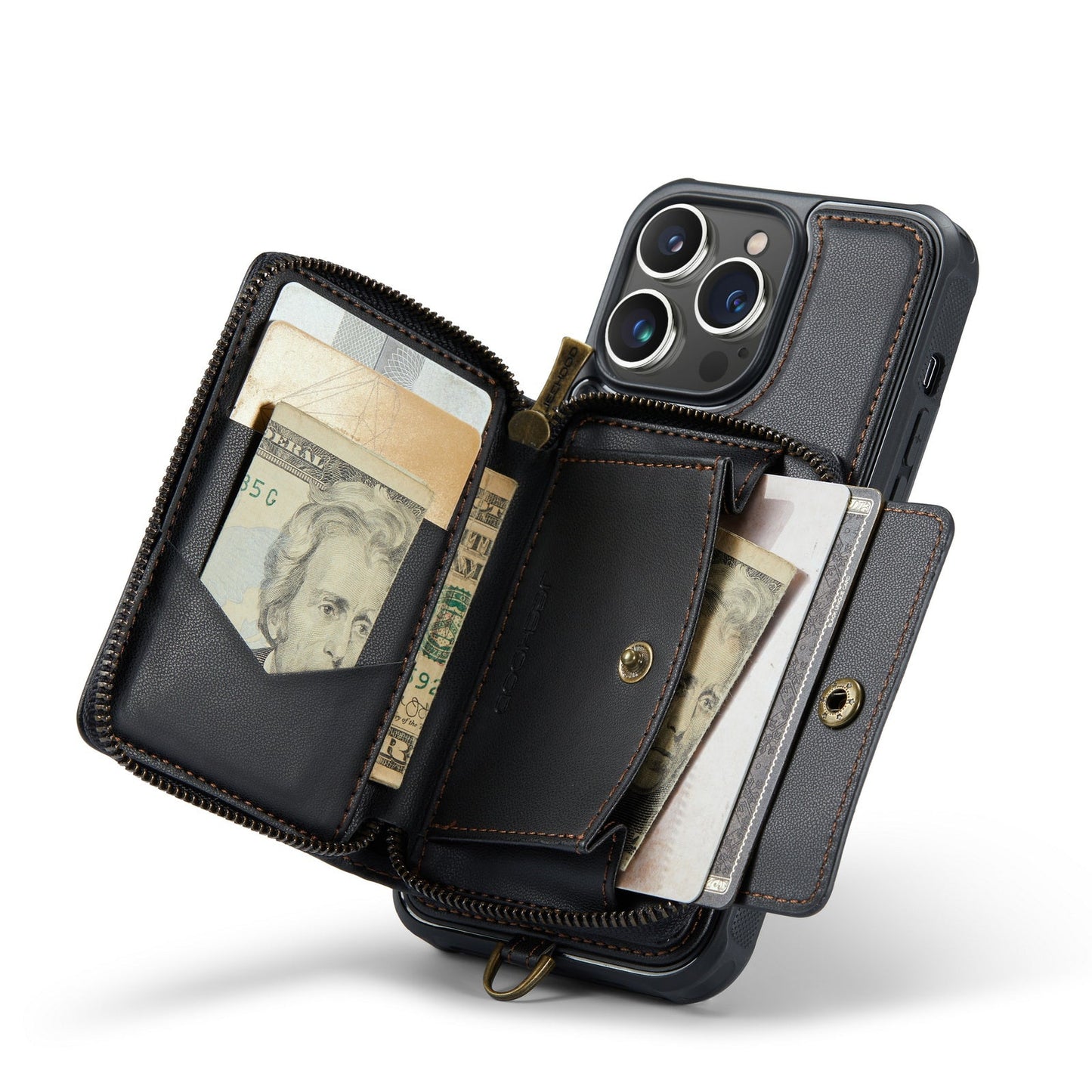 Personalized Genuine Leather iPhone Case Wallet for iPhone 14/ iPhone 13/ iPhone 12/ iPhone 11, Foldable Stand Wallet with Strap