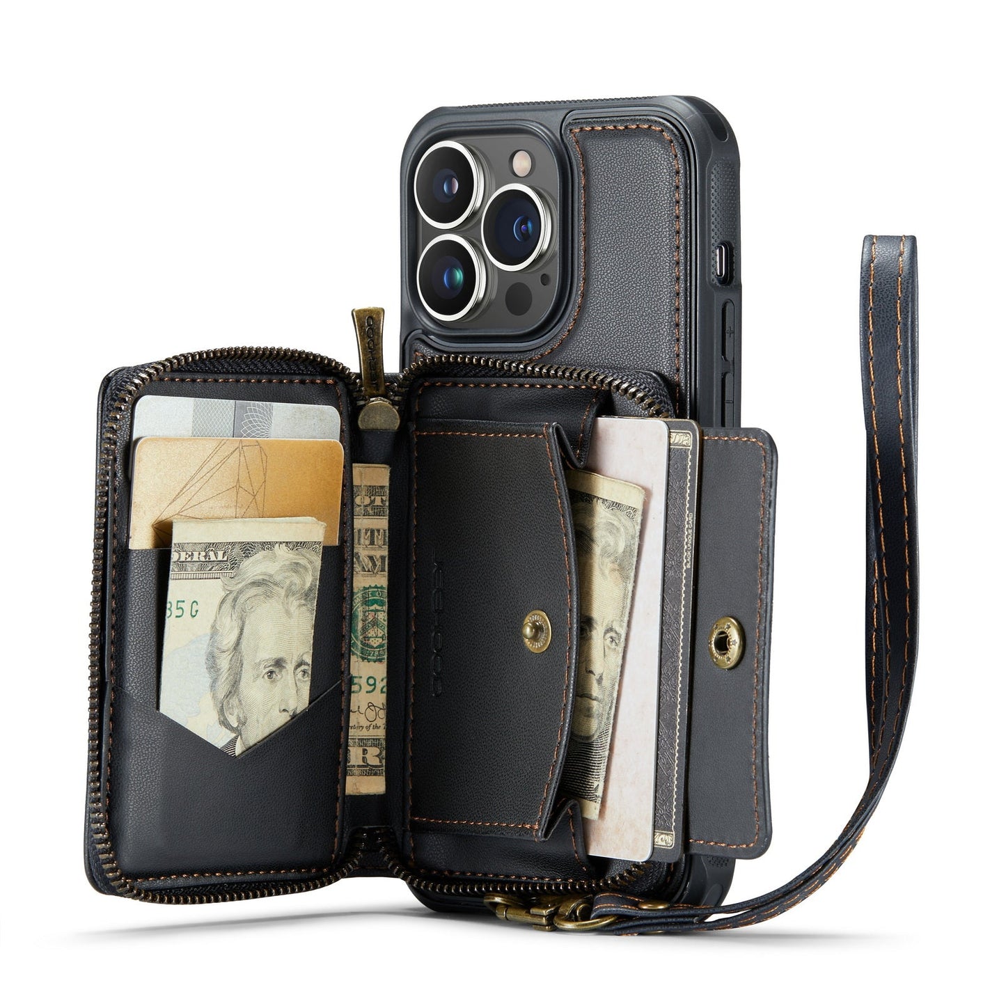 Personalized Genuine Leather iPhone Case Wallet for iPhone 14/ iPhone 13/ iPhone 12/ iPhone 11, Foldable Stand Wallet with Strap