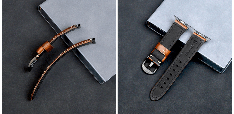 Personalized Genuine Leather Watch Band for Apple Watch Series 7/ 6/ 5/ 4 + Screen Protector