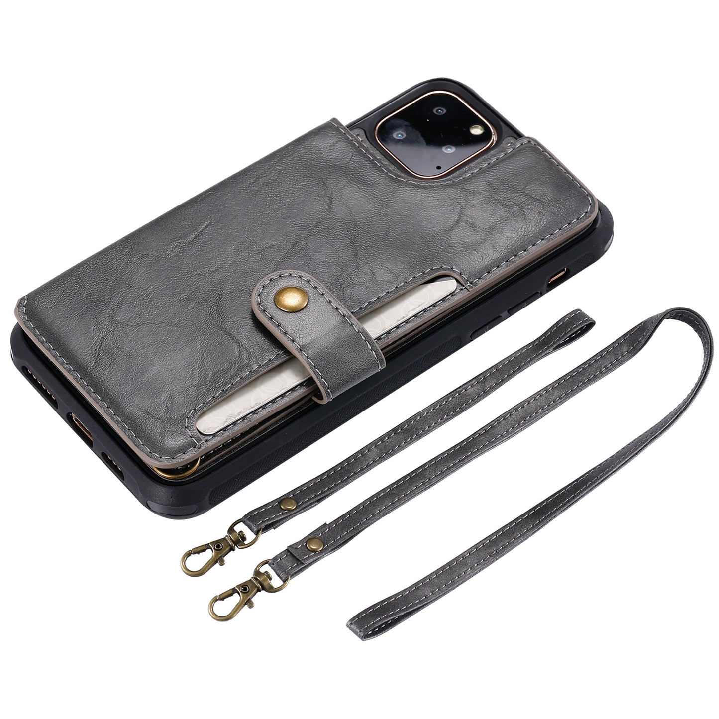 Customizable Leather iPhone Case Wallet with Strap for iPhone 13/ iPhone 12/ iPhone 11/ iPhone XS/ iPhone 8/ iPhone 7/ iPhone SE 2nd
