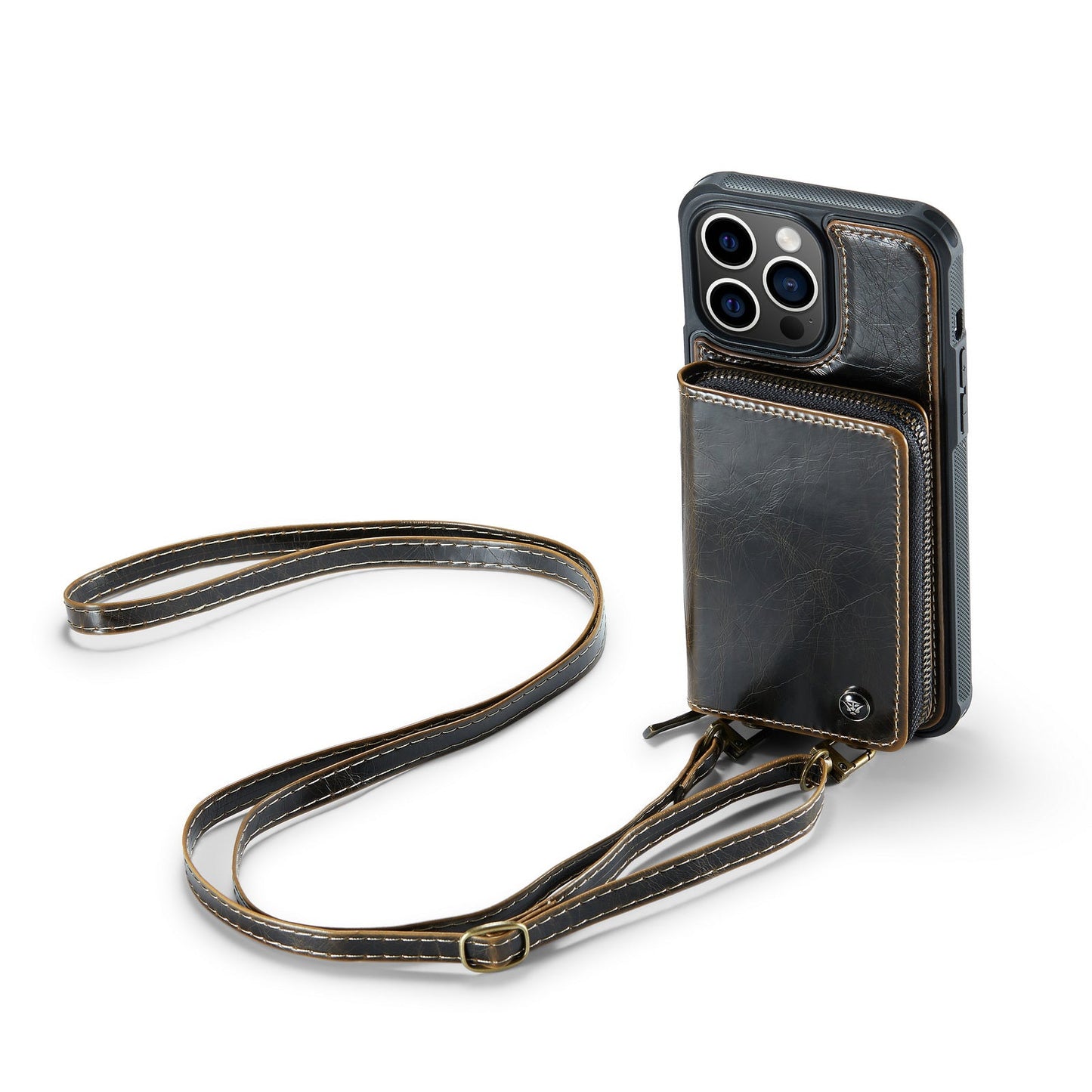 Personalized Genuine Leather iPhone Case Wallet for iPhone 14/ iPhone 13/ iPhone 12/ iPhone 11, Foldable Stand Wallet with Strap