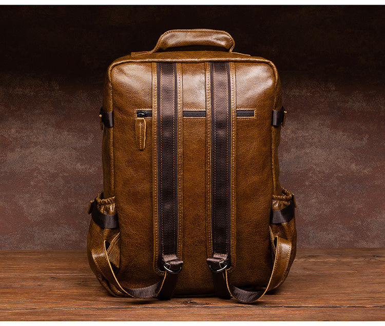 Genuine Leather Backpack for 16" Laptop Travel Hiking Camping Rucksack with Multi-pockets, Engraving Customization for Option