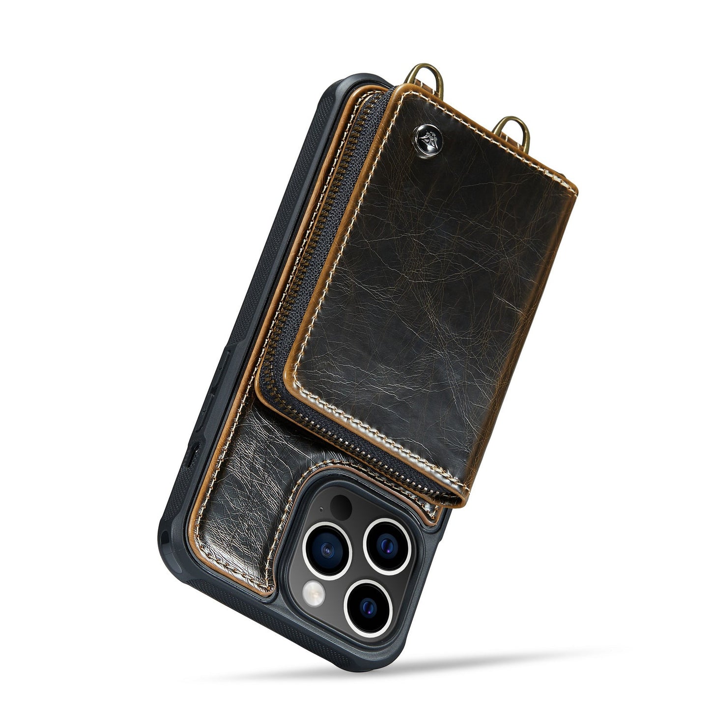 Personalized Genuine Leather iPhone Case Wallet for iPhone 14/ iPhone 13/ iPhone 12/ iPhone 11, Foldable Stand Wallet with Strap