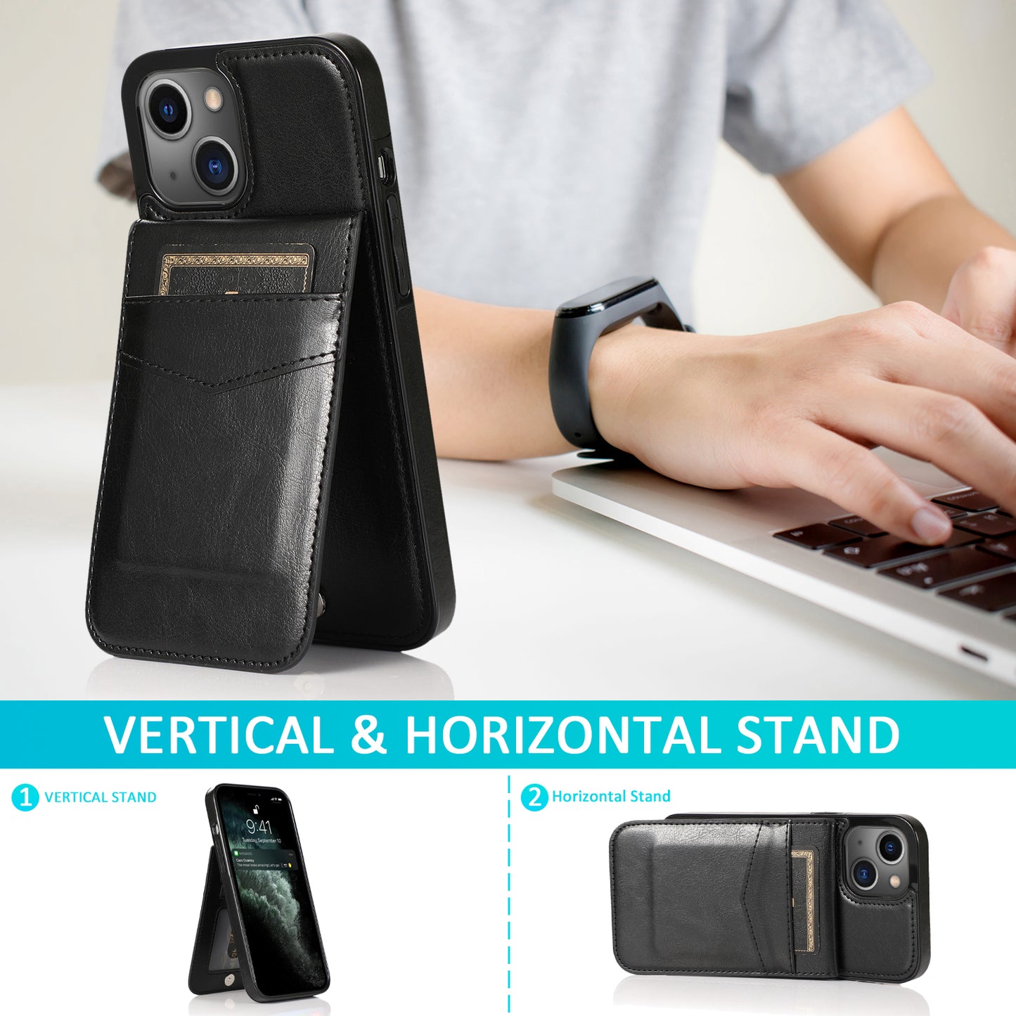 Customizable Leather iPhone Case with Wallet for iPhone 15/ iPhone 14/ iPhone 13/ iPhone 12/ iPhone 11/ iPhone XS/ iPhone 8/ iPhone 7