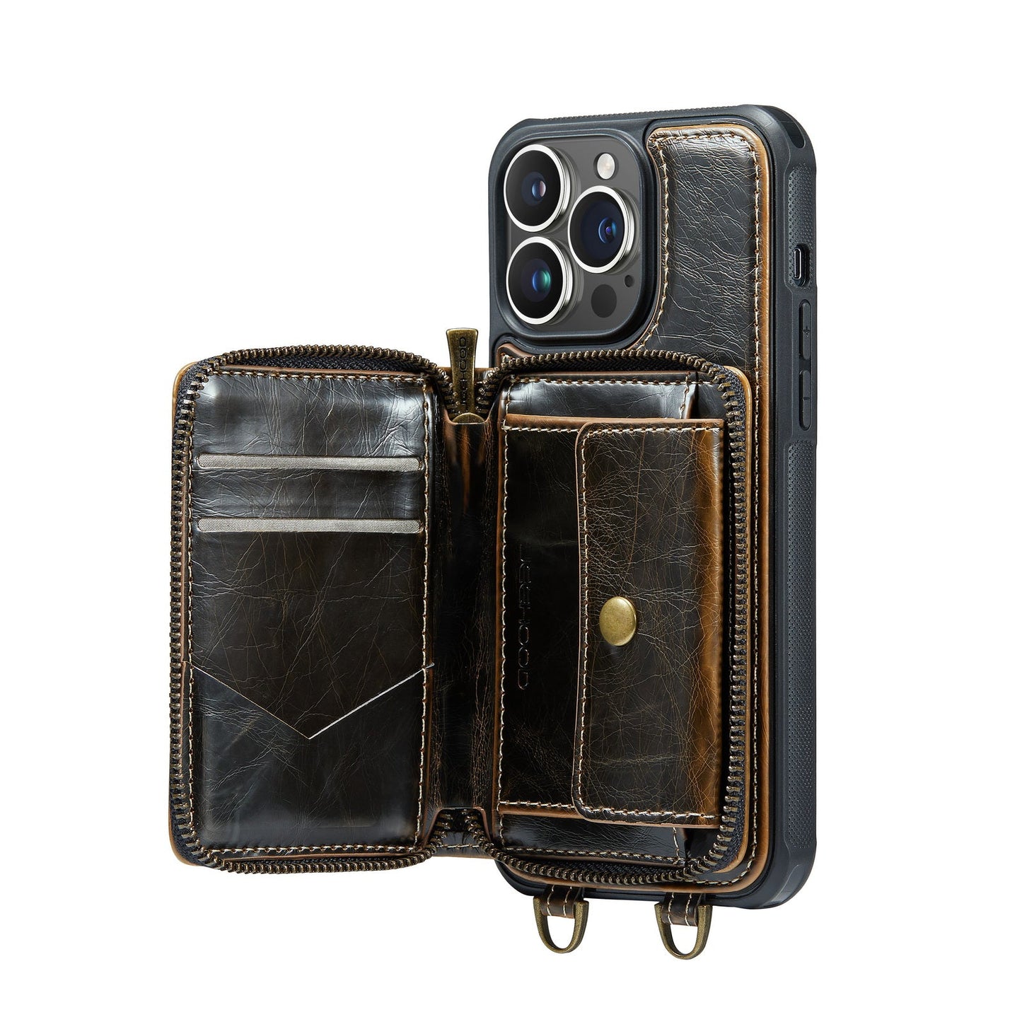 Personalized Genuine Leather iPhone Case Wallet for iPhone 14/ iPhone 13/ iPhone 12/ iPhone 11, Foldable Stand Wallet with Strap