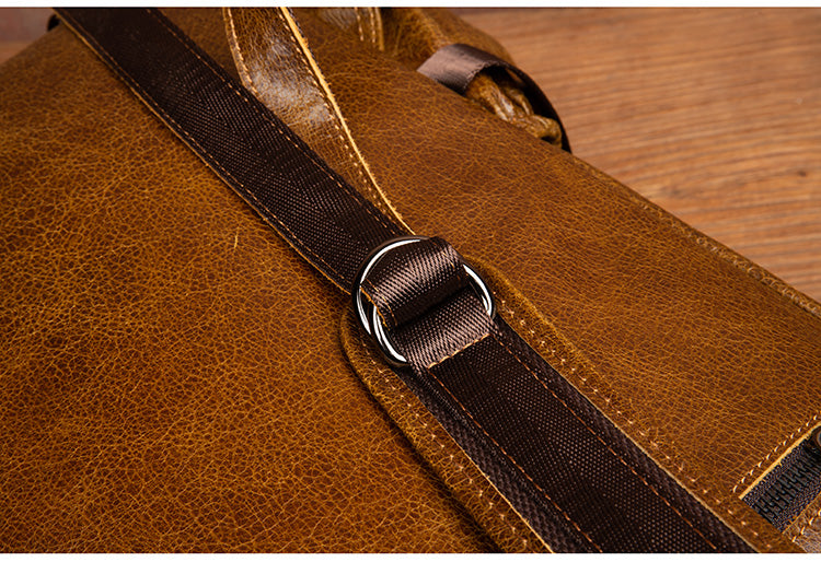 Genuine Leather Backpack for 16" Laptop Travel Hiking Camping Rucksack with Multi-pockets, Engraving Customization for Option