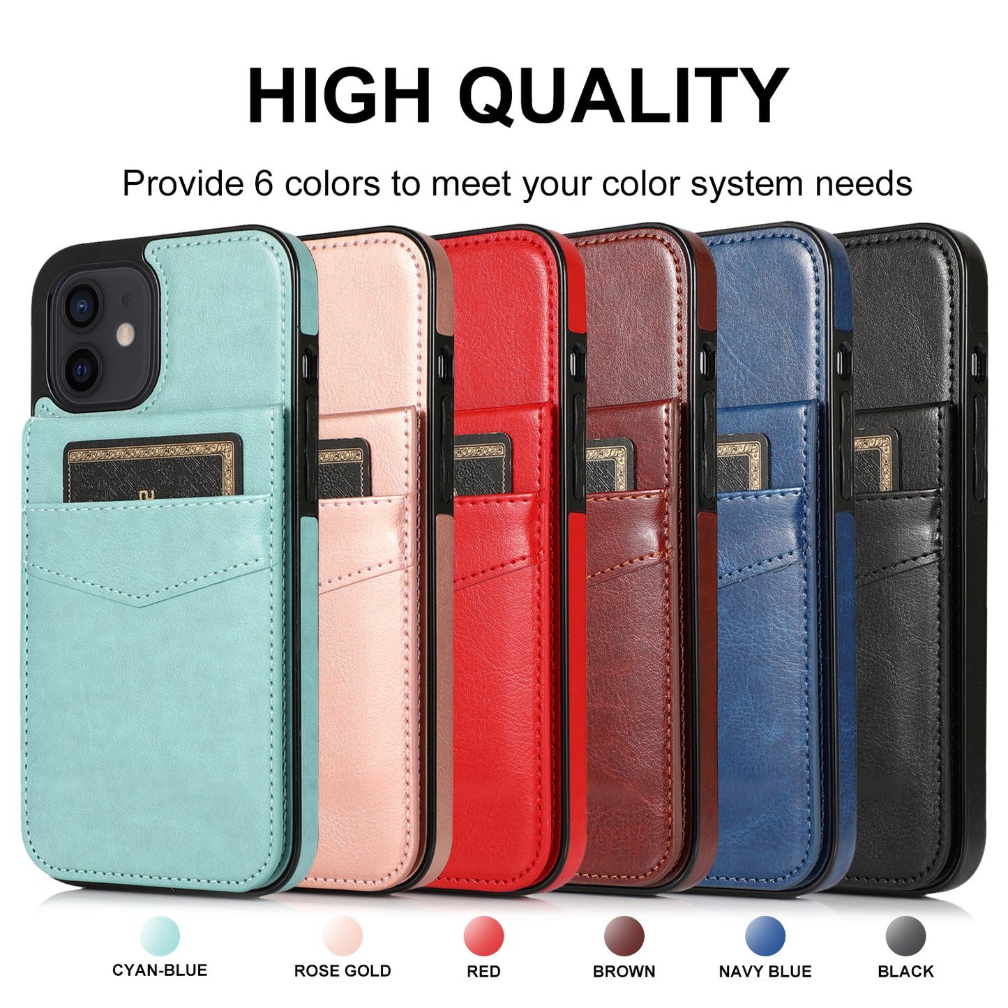 Customizable Leather iPhone Case with Wallet for iPhone 15/ iPhone 14/ iPhone 13/ iPhone 12/ iPhone 11/ iPhone XS/ iPhone 8/ iPhone 7