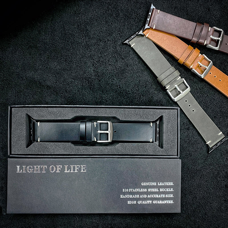 Handmade Custom Genuine Leather Watch Band for Apple Watch Series 7/ 6/ 5/ 4/ 3/ 2/ 1/ SE + Screen Protector