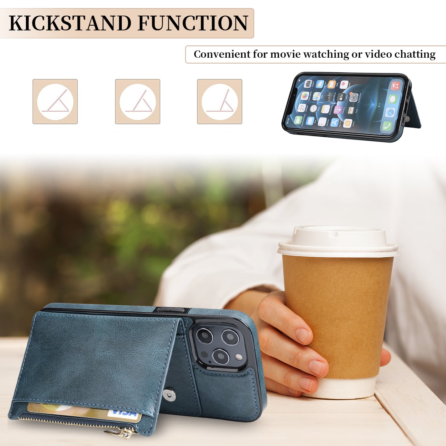 Customizable Genuine Leather iPhone Case with Wallet for iPhone 13/ iPhone 12/ iPhone 11/ iPhone XS/ iPhone 8/ iPhone 7/ iPhone SE 2nd Gen
